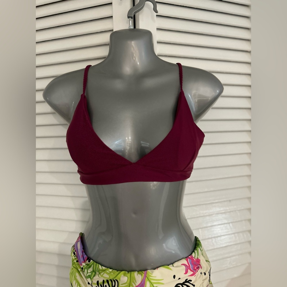 Zaful strappy bikini top- burgundy wine - medium - padded - braided straps